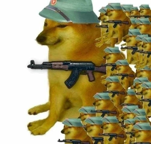 Meme chó cầm súng siêu lầy